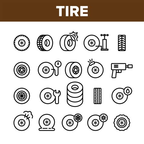 Tire Wheel Collection Elements Icons Set Vector 10406995 Vector Art At