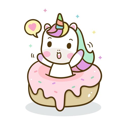 Cute Unicorn Vector Donut Cake Happy Birthday Kawaii Animal Pony