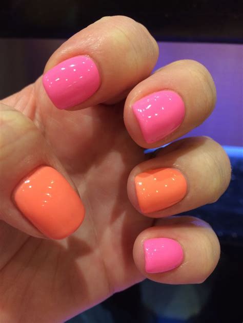 Neon Pink And Orange Gelish In 2020 Pink Gel Nails Orange Nails