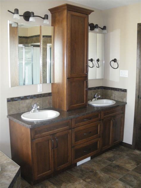 Moreover, in a mix with large and small.this type of furniture allows you to hide communications and get additional storage space for various. Double sink vanity with storage tower #bathroom #vanity ...