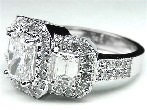 2.42 ct 18k white gold radiant cut diamond halo engagement ring gia rtl $17k. Engagement Ring -Three Stone Radiant Cut Diamond ...