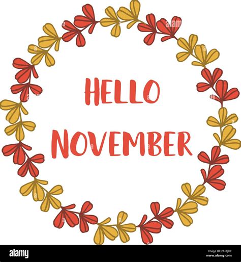 Card Hello November With Wallpaper Art Of Autumn Leaves Frame Vector