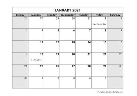 2021 Calendar With Holidays Printable Word