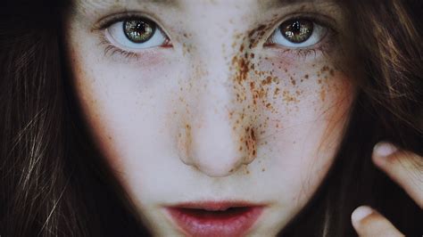 Wallpaper Face Women Model Eyes Open Mouth Closeup Freckles