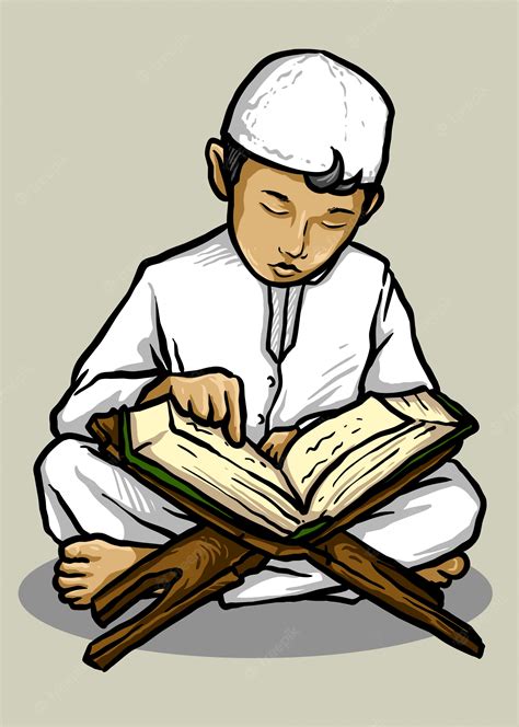 Premium Vector Vector Illustration Of Muslim Kid Reading Quran Vector