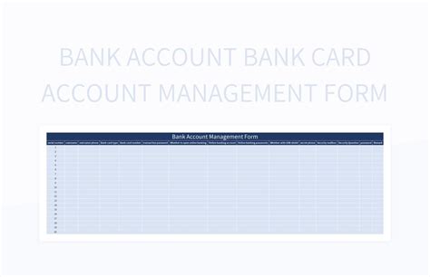 Bank Account Bank Card Account Management Form Excel Template And