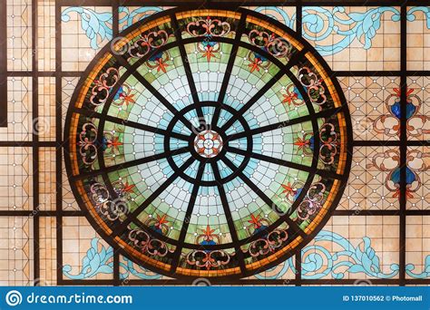 Stained Glass Ceilingcolorful Glass Window Concentric Circle Pattern