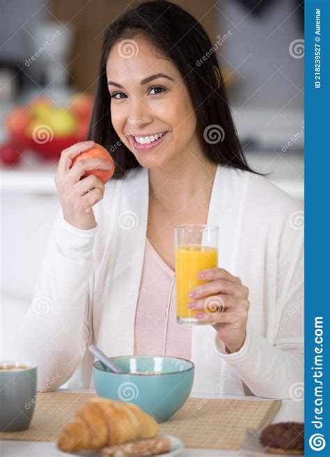 Woman Eating Breakfast At Home Stock Image Image Of Girl Room 218239527