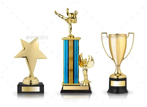 Golden Trophies By Chones Gold Trophies Set Isolated On White