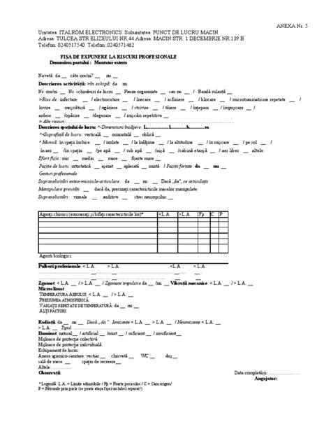 Anexa 24 Fisa De Expunere La Riscuri Montator Pdf