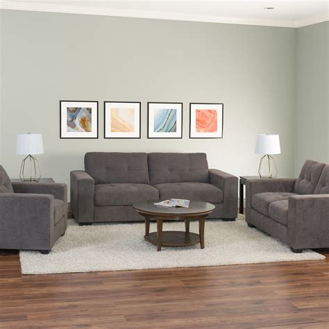 Corliving Club 3pc Contemporary Chenille Fabric Sofa Set Brown Power