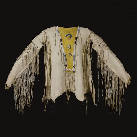 Apache Beaded And Fringed Hide Shirt Composed Of Finely Tanned Hide