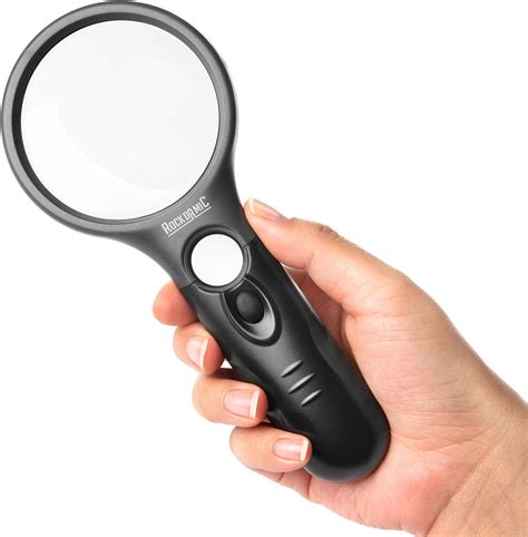 rockdamic magnifying glass with light for reading [45x 3x] premium quality handheld