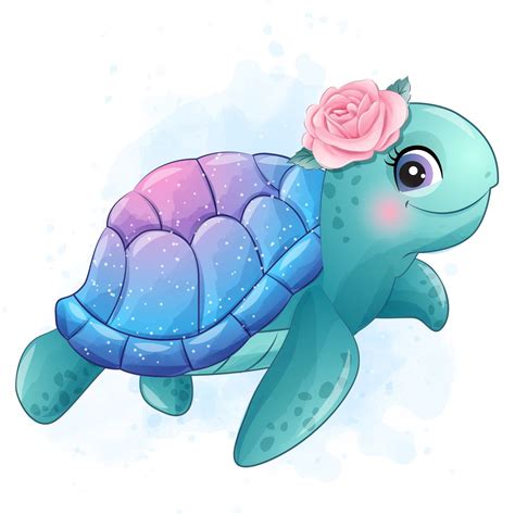 Cute Sea Turtle Clipart With Watercolor Illustration Etsy Uk Baby