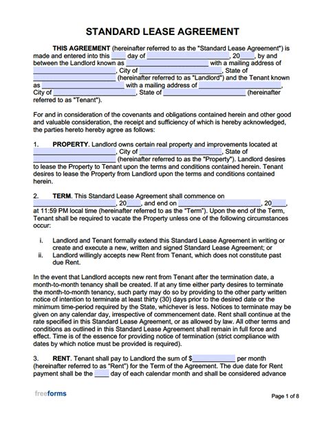 Free Standard Residential Lease Agreement Template Pdf Word