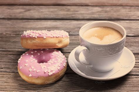 Coffee With Donuts Containing Coffee Cup And Mug High Quality Food
