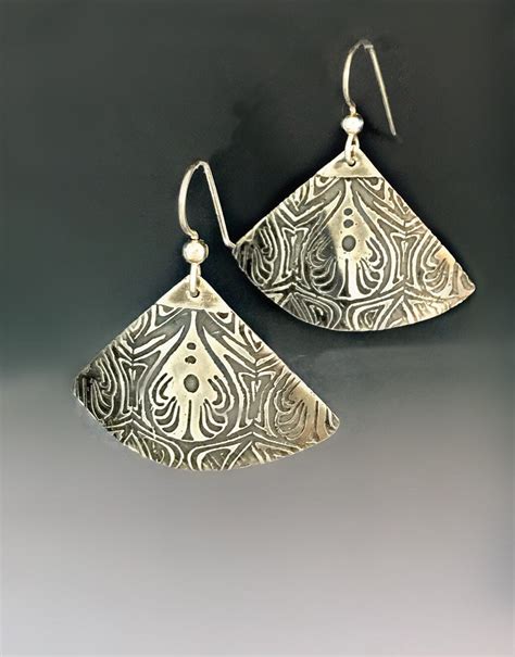 Art Deco Fan Shaped Sterling Silver Dangle Earrings Unique Etsy
