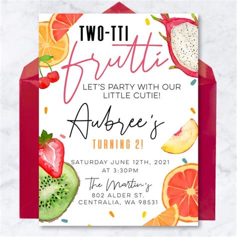 Digital Two Tti Frutti Birthday Invite Fruit Invite Fruity Etsy