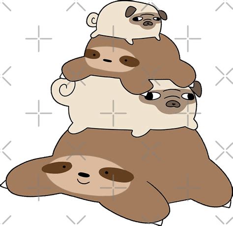 Pug And Sloth Stack Stickers By Saradaboru Redbubble