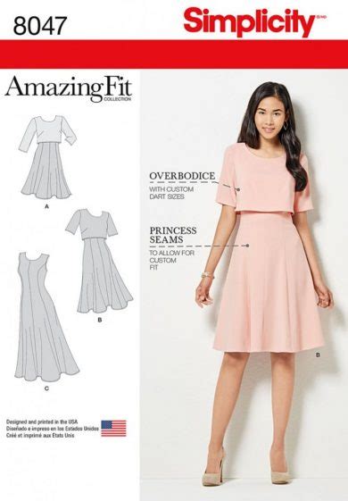 Simplicity Sewing Pattern 8047 H5 Amazing Fit Misses Dress In Slim Average And Curvy Fit