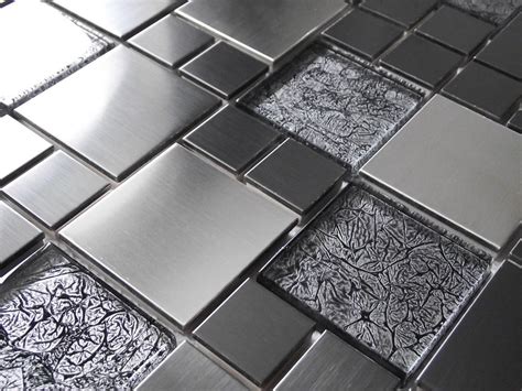 New Luxury Foil Glass And Brushed Metal Silver Grey Mosaic Tiles 8mm Rrp £16 Grey Mosaic Tiles