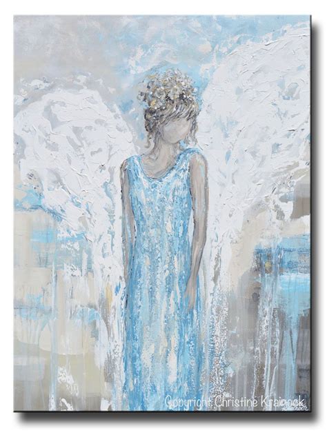 Original Abstract Angel Painting Guardian Angel Wings Textured Blue