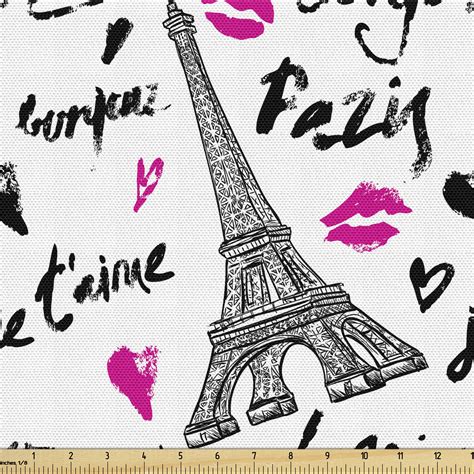 Paris Fabric By The Yard Upholstery Eiffel Tower Lipstick Kiss Heart