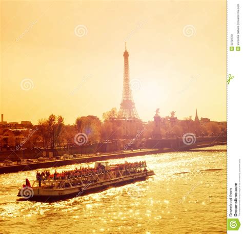 Sunset In Paris Stock Photo Image Of Nature Boat Landmark 30703704