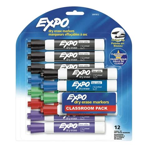 Expo Low Odor Dry Erase Markers Chisel Tip Assorted Colors 12 Count