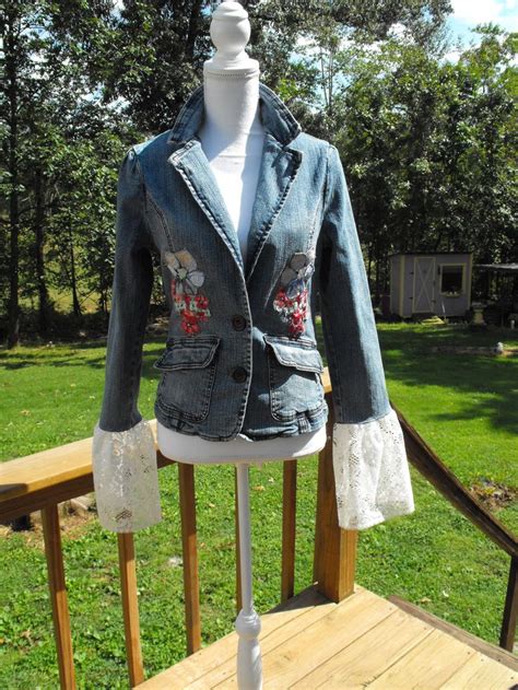 Denim Blazer Blazer Jacket Upcycled Denim Jacket Angel Sleeve