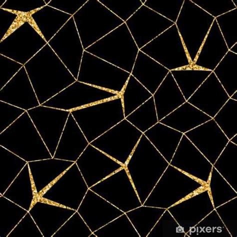 Wall Mural Mosaic Geometric Seamless Pattern 3d Gold Glitter Black