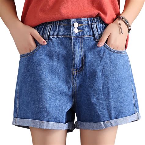 Weigou Woman Denim Shorts Loose High Waist Button Wide Leg Short Jeans