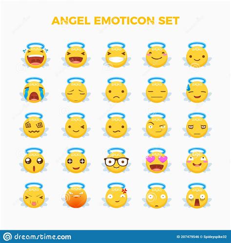 Emoticon Set Of Angel Isolated Vector Illustration Stock Vector