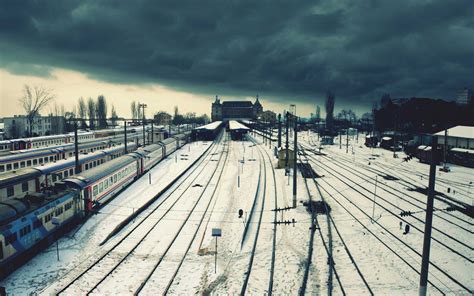 Bakgrundsbilder Stadsbild Snö Vinter Fordon Tåg Järnväg