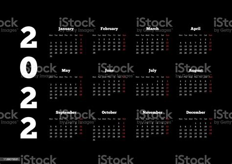 Ilustración De Calendario En 2022 Año Con La Semana A Partir Del Lunes