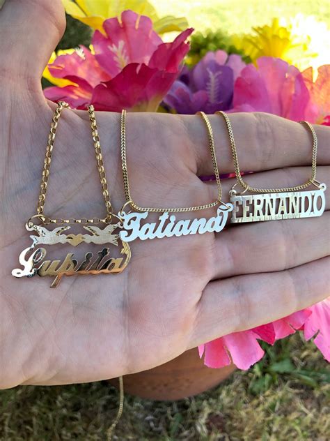 14k Solid Gold Yellow Custom Nameplate Pendant Necklace With Chain Opt