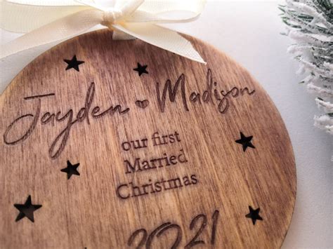 Custom First Married Christmas Ornament And Personalised Wooden Etsy
