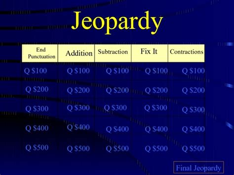 Second Grade Jeopardy Game Ppt For 2nd Grade Lesson Planet