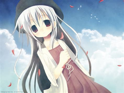 Wallpaper Illustration Anime Sky Hat Wind Girl Pose Screenshot
