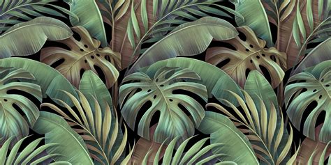 Tropical Seamless Pattern With Beautiful Monstera Palm Banana Leaves