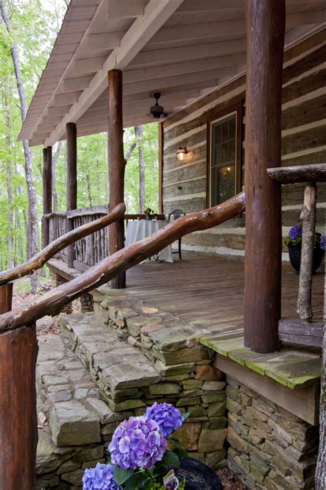 North Georgia Log Cabin Front Porch And Steps Rustic Porch