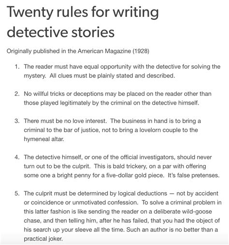 Twenty Rules For Writing Detective Stories Parts 1 5 Writing Detective Story The Twenties