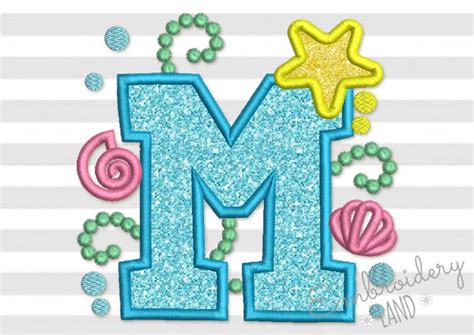 6020 · buchstabe m alphabet. Cute Mermaid Sea Letter M Applique Embroidery Design for ...