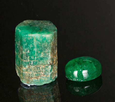 Emerald rough and cut set (uncommon locale) | Sandawana Mine, Sandawana ...