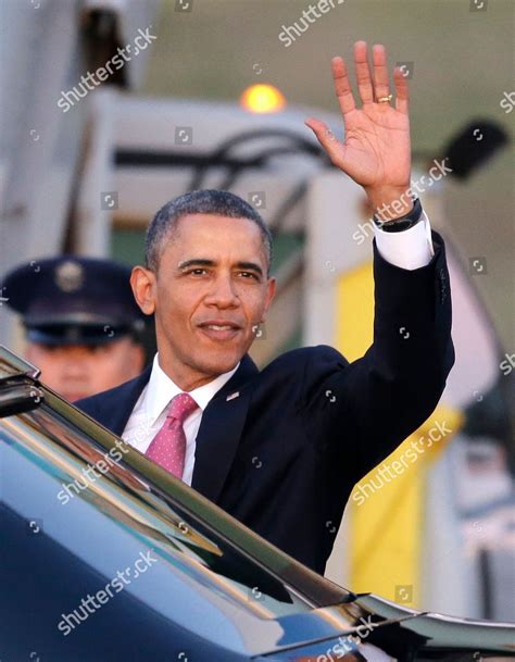 Barack Obama President Waves After Arriving Editorial Stock Photo