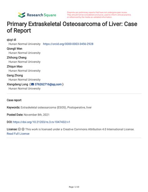 Pdf Primary Extraskeletal Osteosarcoma Of Liver Case Of Report