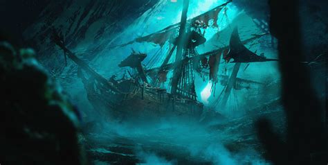 Download Underwater Shipwreck Fantasy Ship Hd Wallpaper By Thomas Bignon