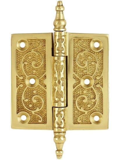 3 12 Solid Brass Steeple Tip Hinge With Decorative Vine Pattern In