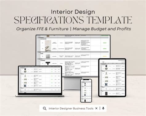 Interior Design Specifications Template Excel Template Ffe Etsy