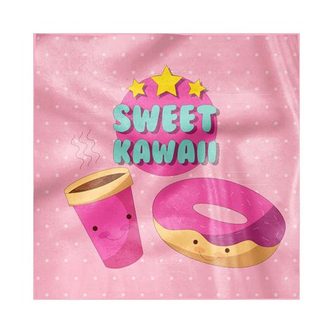 Anime Napkins Set Of 4 Kawaii Lettering With Donut And Coffee Smiling